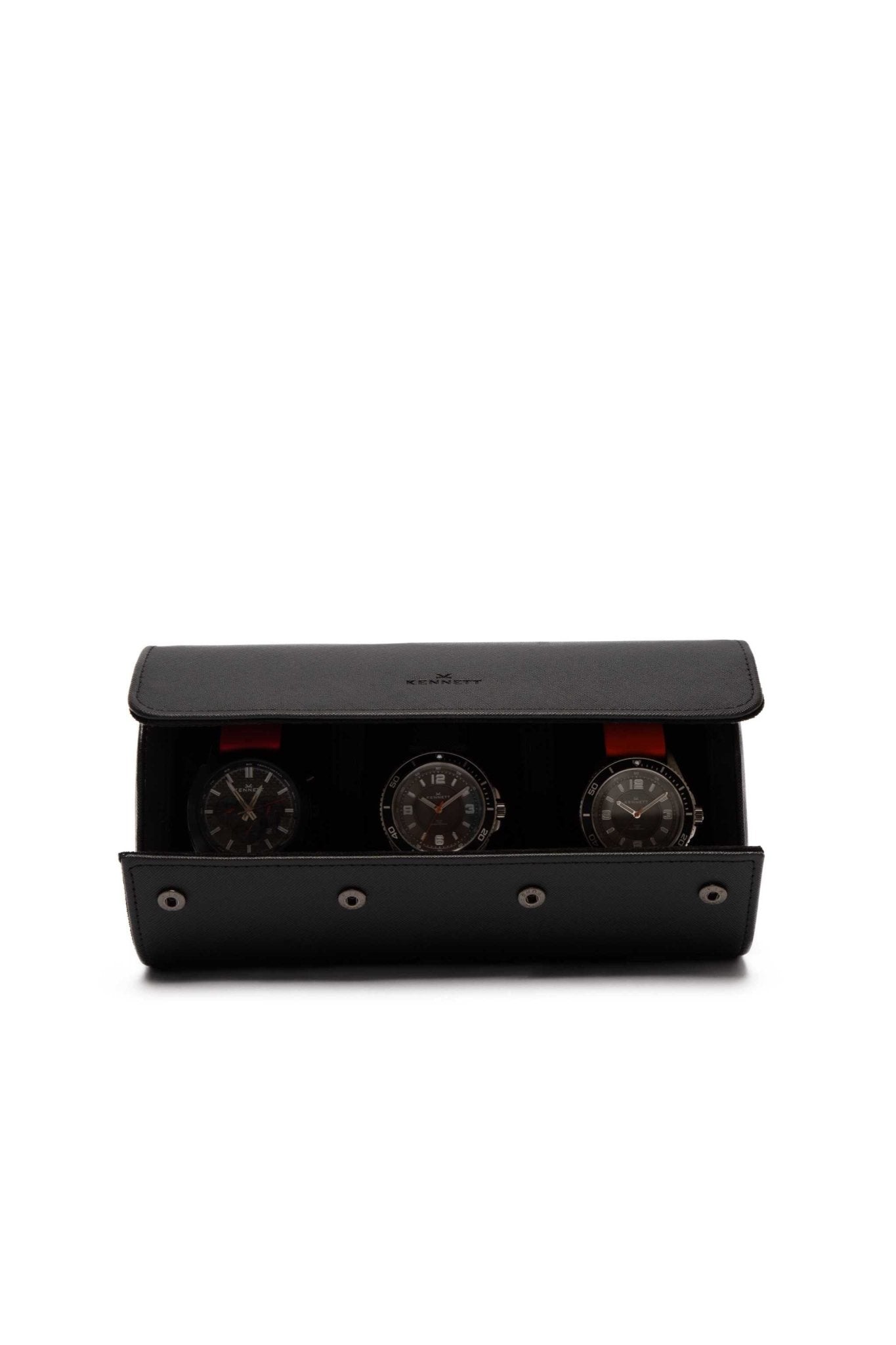 Black Leather Watch Roll | Luxury Travel Watch Storage Case Kennett Great Britain