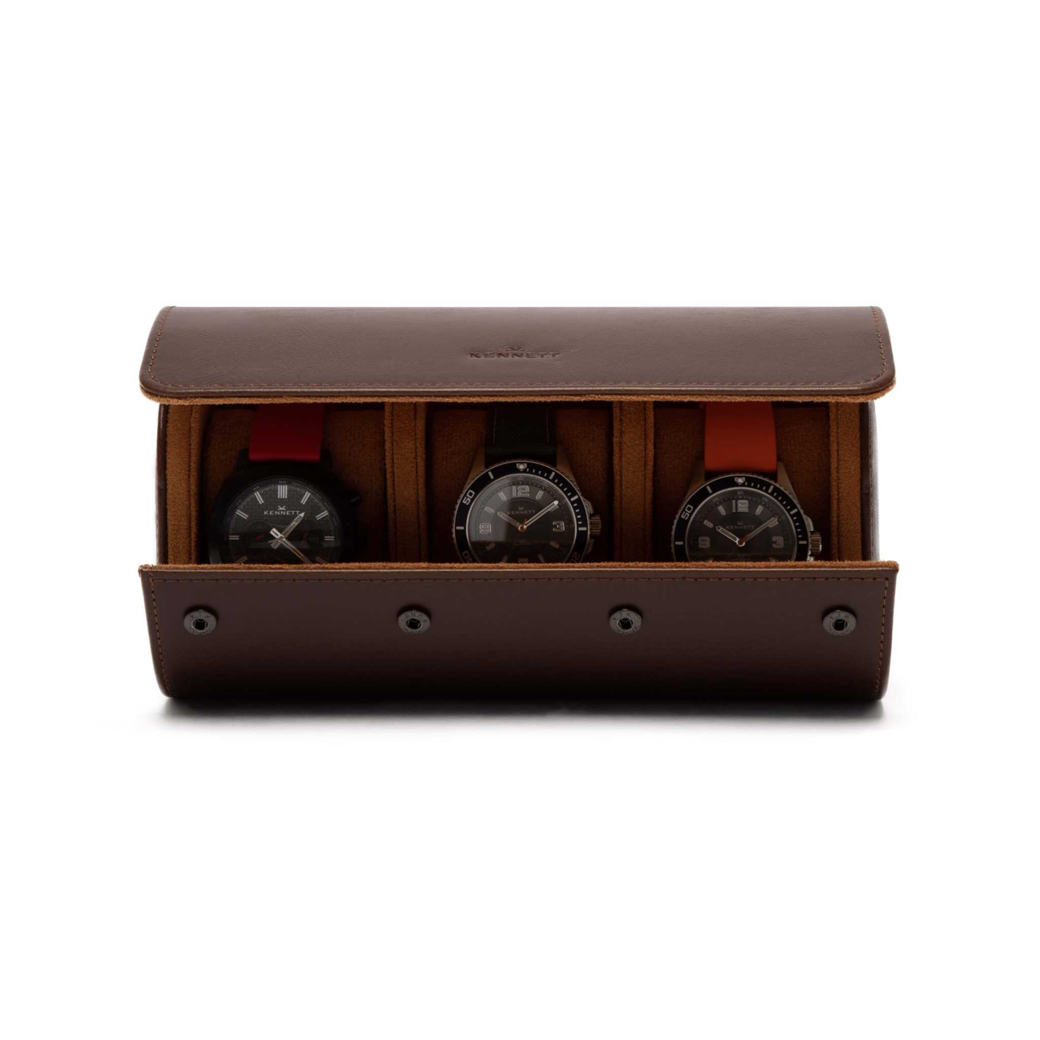 Brown Oiled Leather Watch Roll – Luxury Travel Case Kennett Great Britain