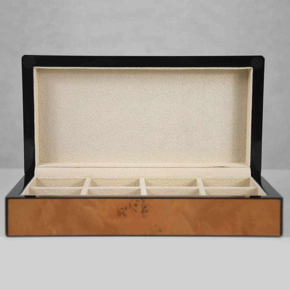 Handmade Classic High Gloss Burl Wooden Cufflinks Box | Storage for 8 Pairs cufflinks boxKennett Great Britain