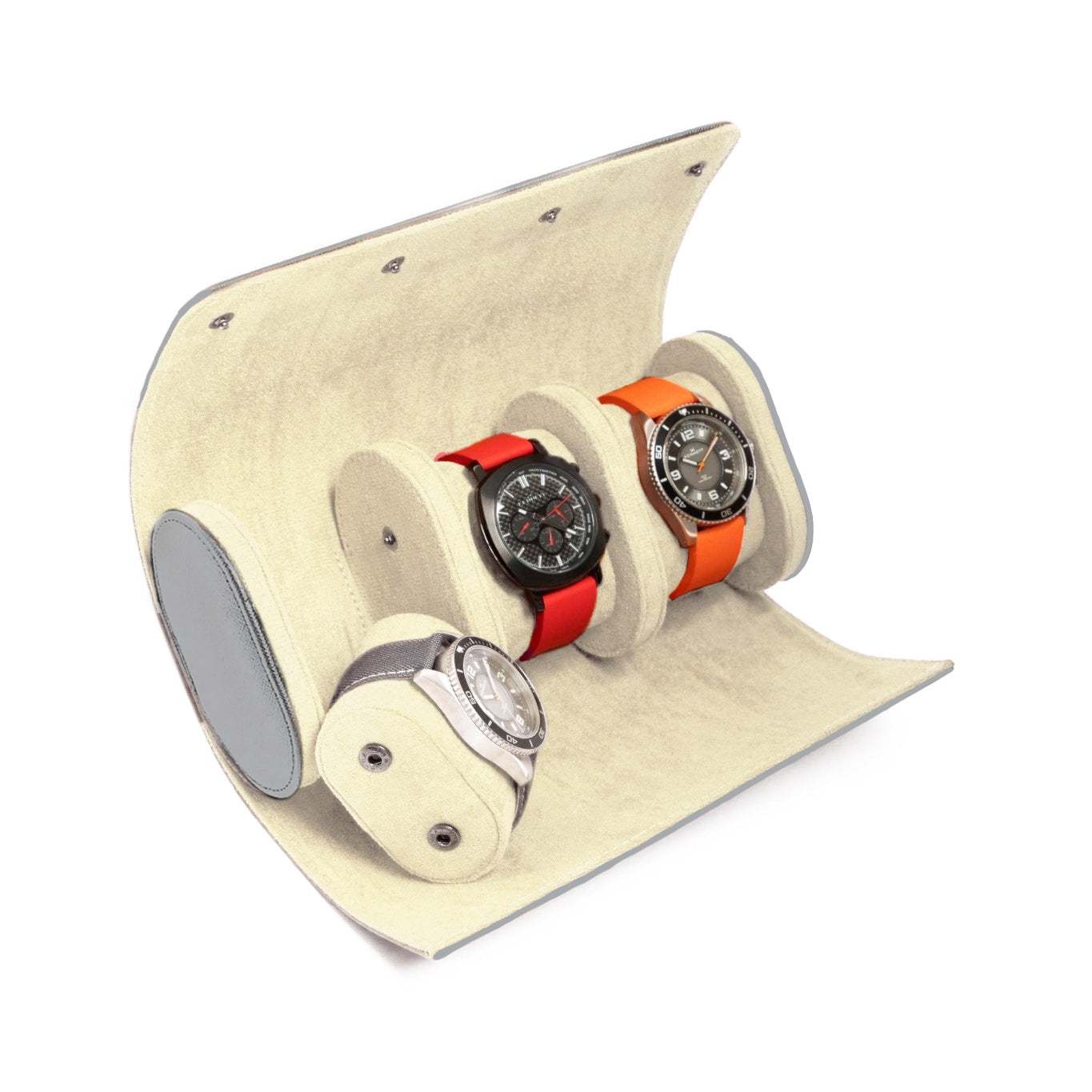 Grey Leather Watch Roll | Luxury Travel Watch Storage Case