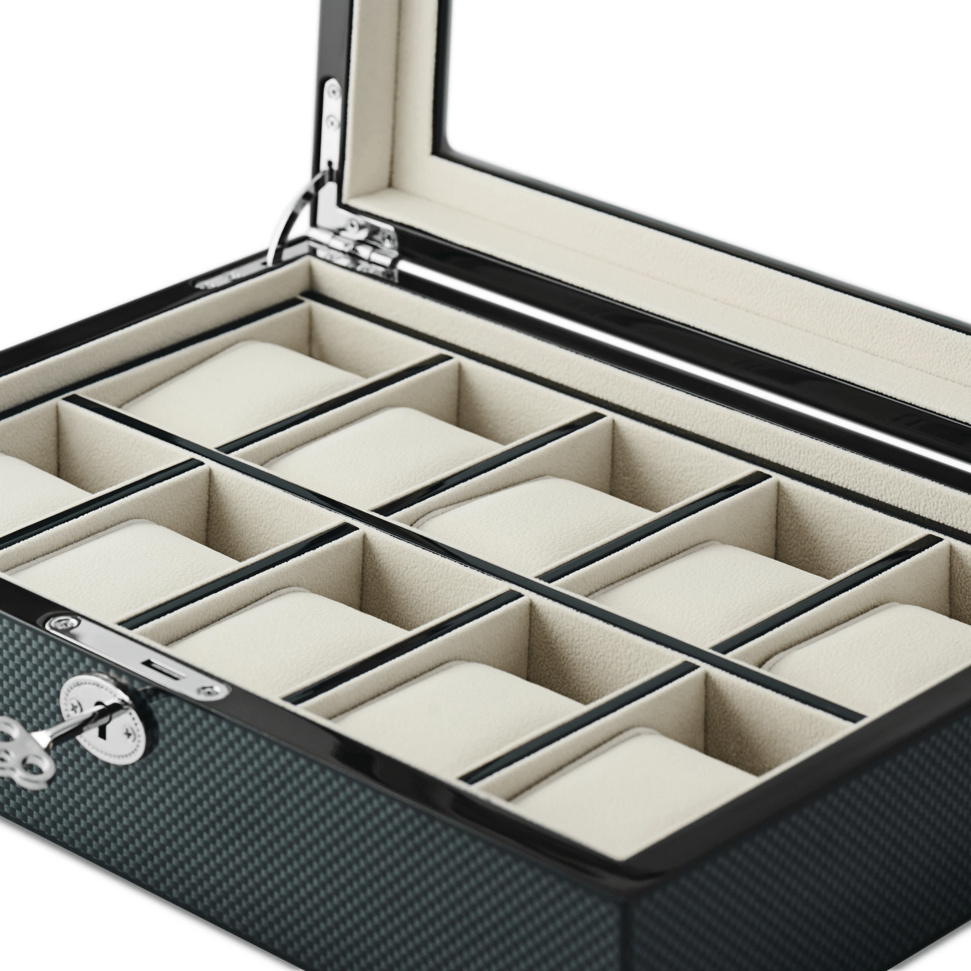 Kennett 10 - Slot Wooden Watch Box – Carbon Fibre Finish Kennett Great Britain