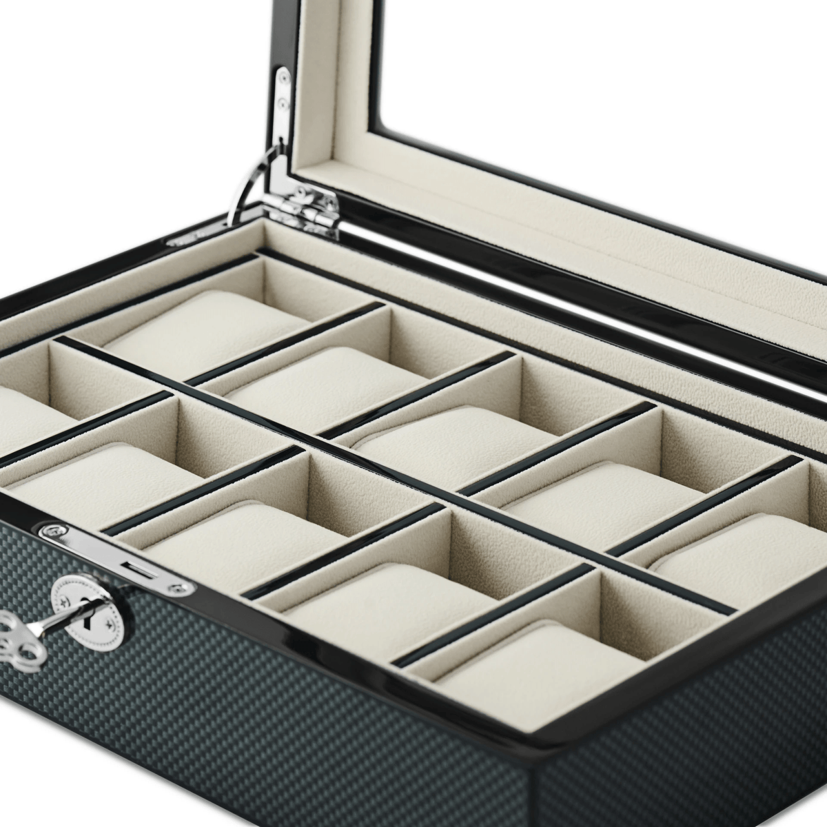 Kennett 10 - Slot Wooden Watch Box – Carbon Fibre Finish Kennett Great Britain