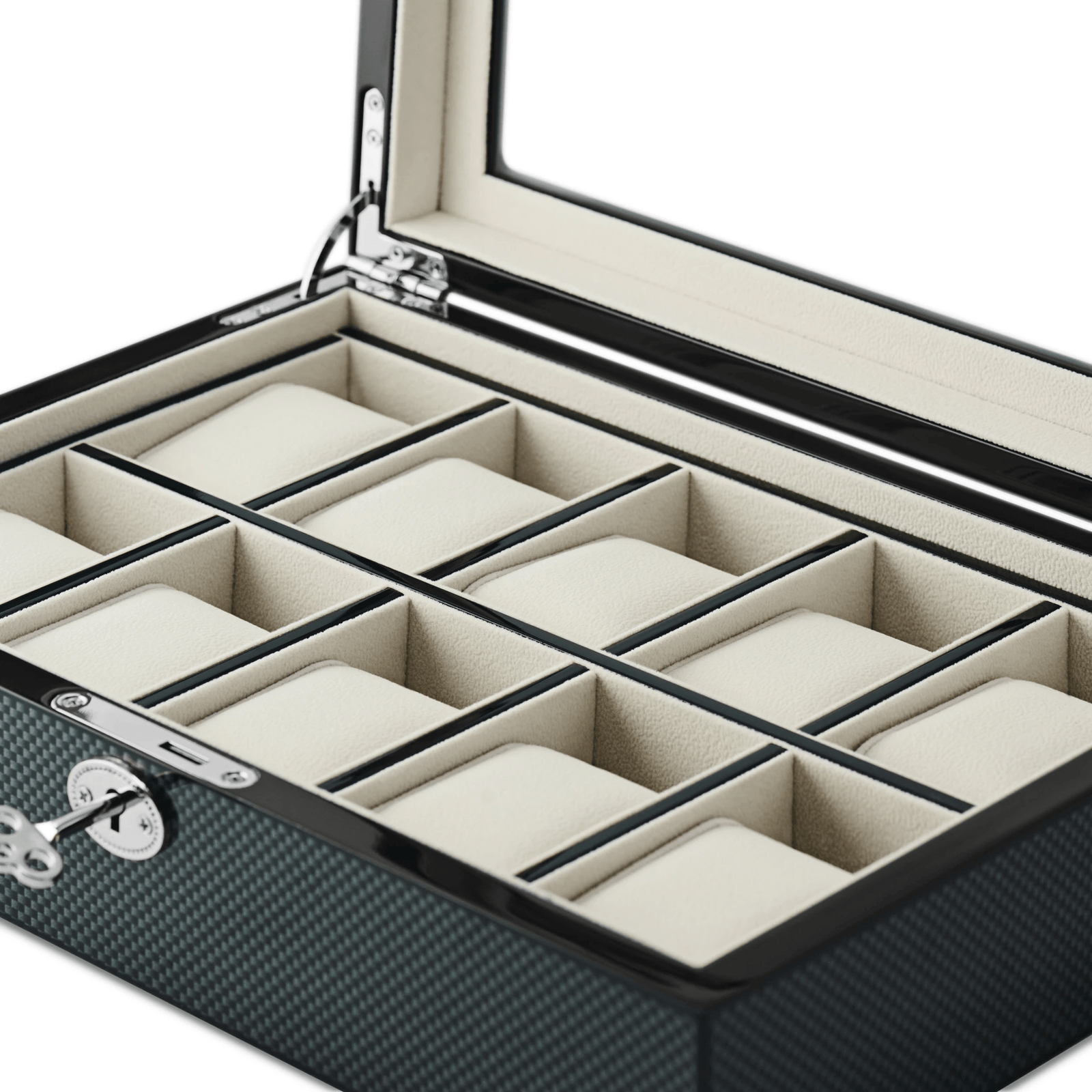 Kennett 10 - Slot Wooden Watch Box – Carbon Fibre Finish Kennett Great Britain