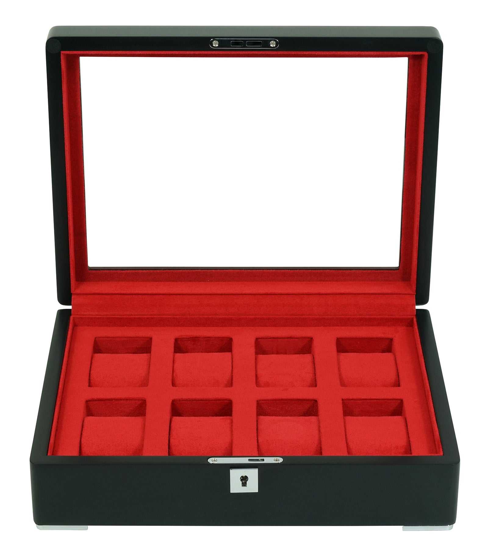 8 Slot Black Wooden Watch Box with Red Velvet Lining watch boxKennett Great Britain