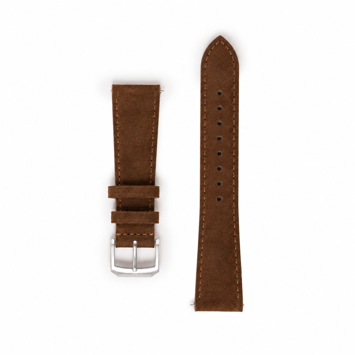 Kennett brown suede leather watch strap, quick release, with stainless steel buckle