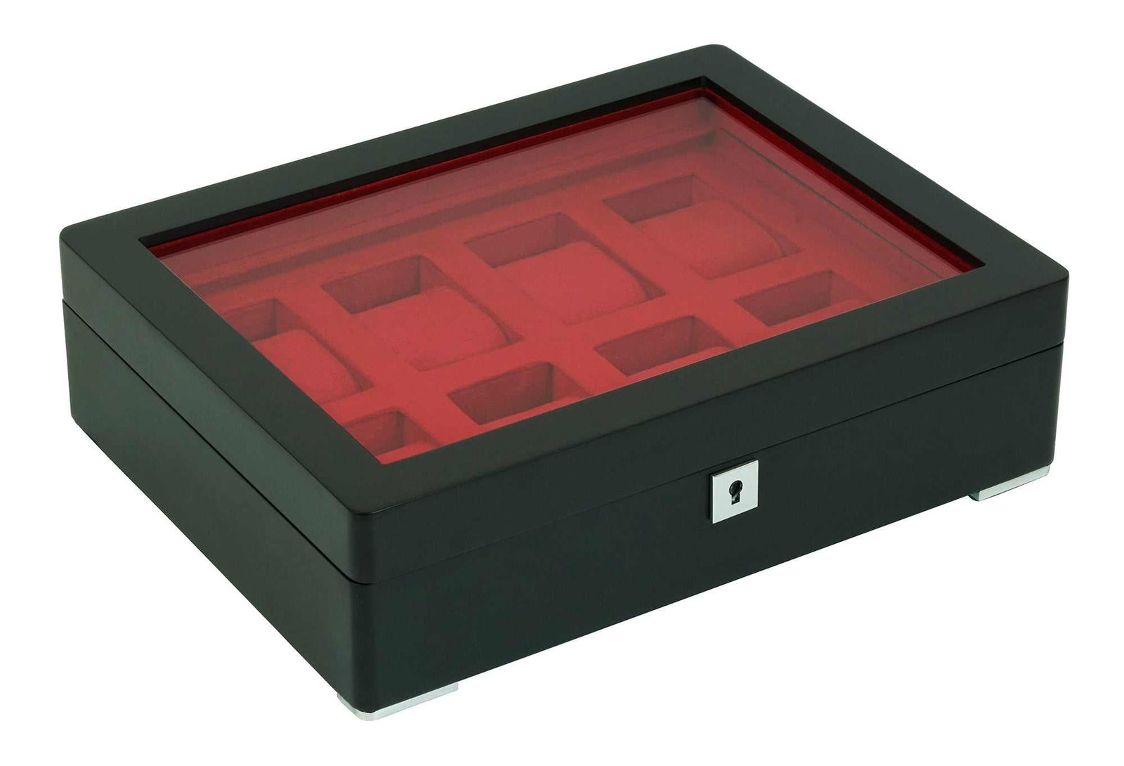 8 Slot Black Wooden Watch Box with Red Velvet Lining watch boxKennett Great Britain