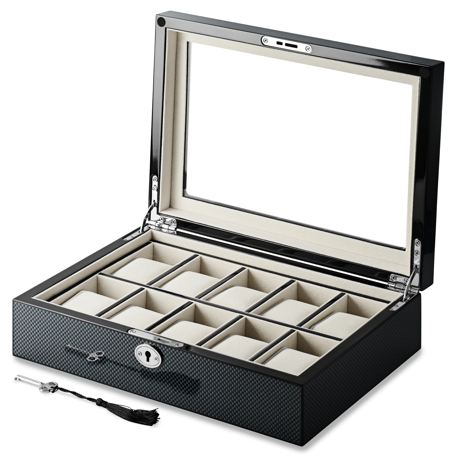 Kennett 10 - Slot Wooden Watch Box – Carbon Fibre Finish Kennett Great Britain