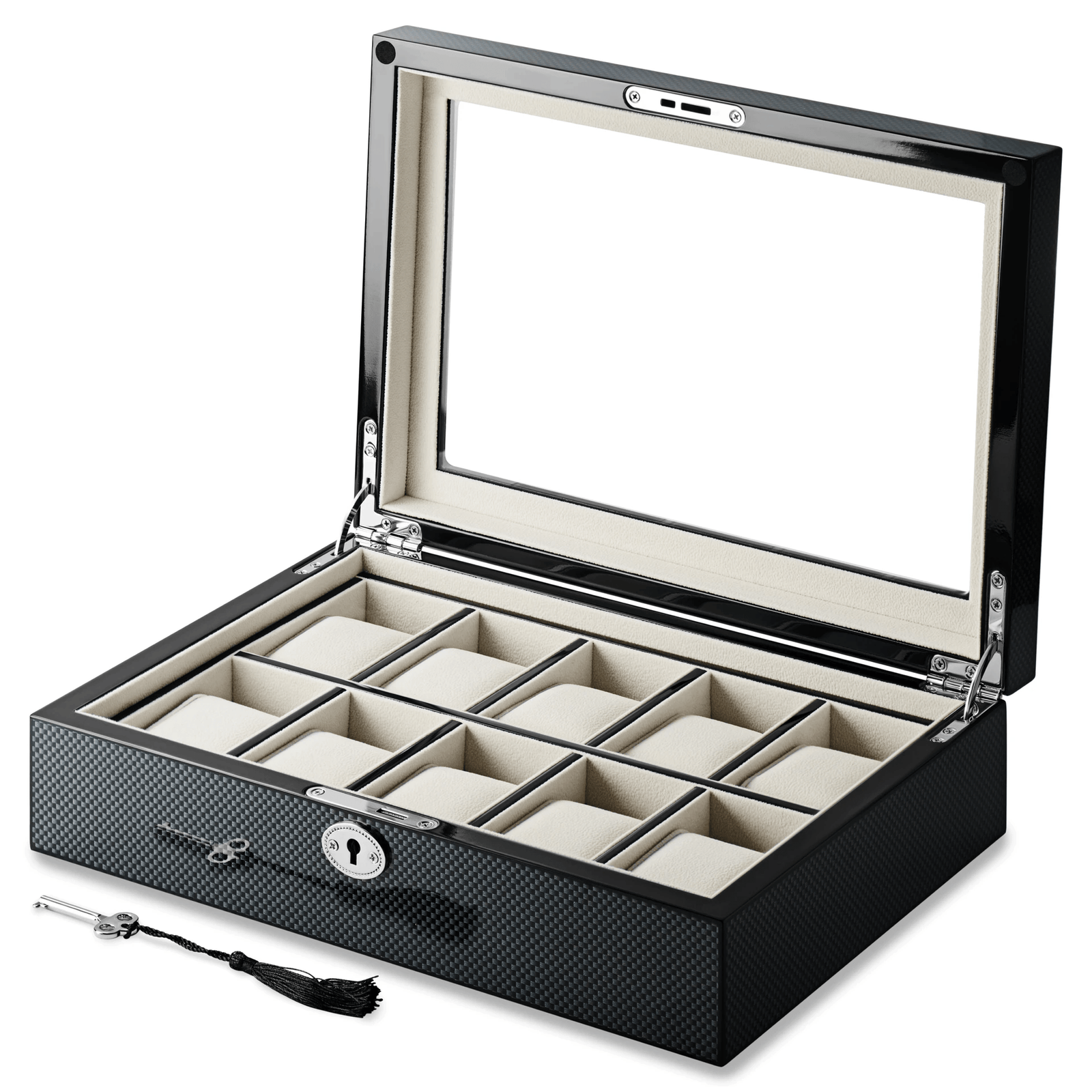 Kennett 10 - Slot Wooden Watch Box – Carbon Fibre Finish Kennett Great Britain