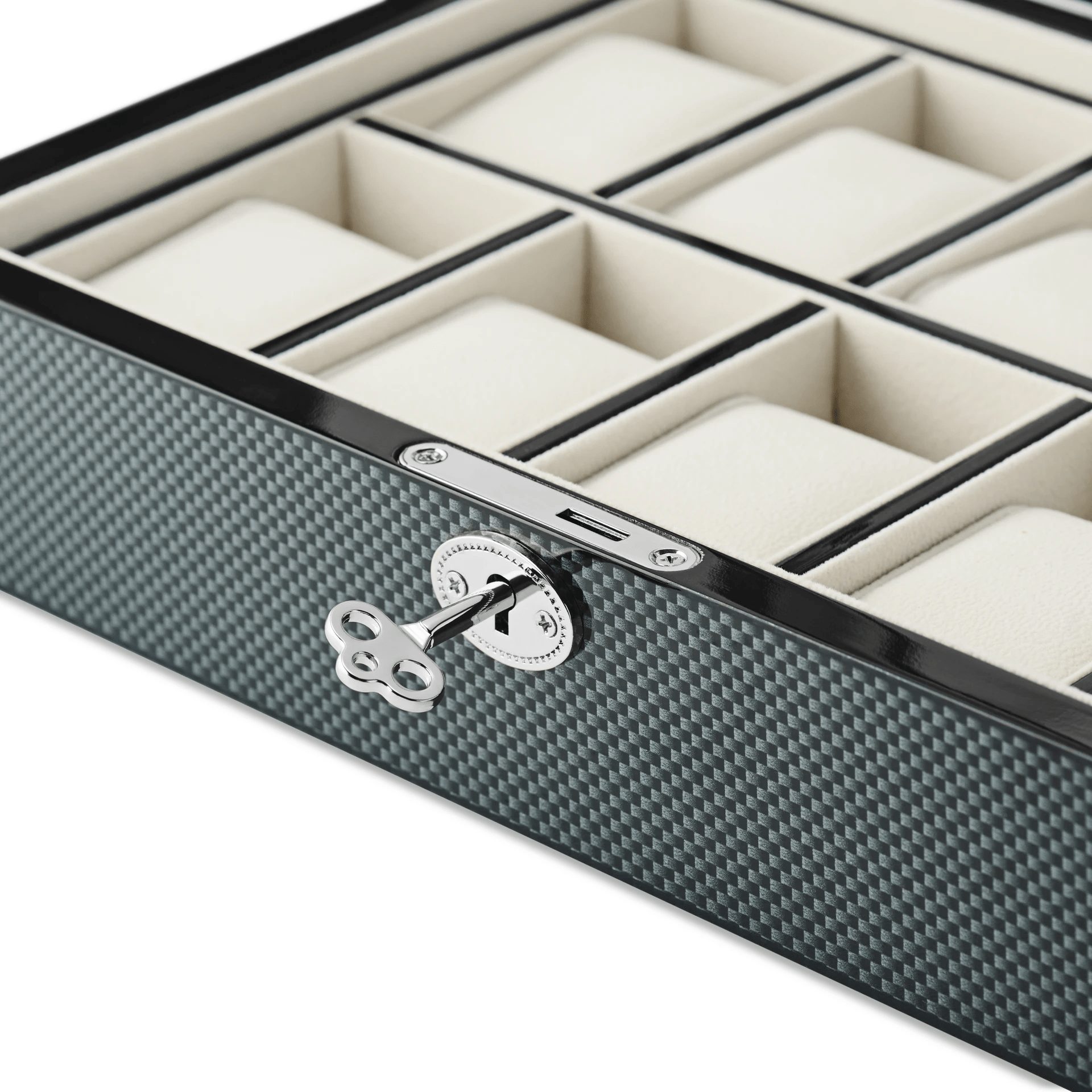 Kennett 10 - Slot Wooden Watch Box – Carbon Fibre Finish Kennett Great Britain