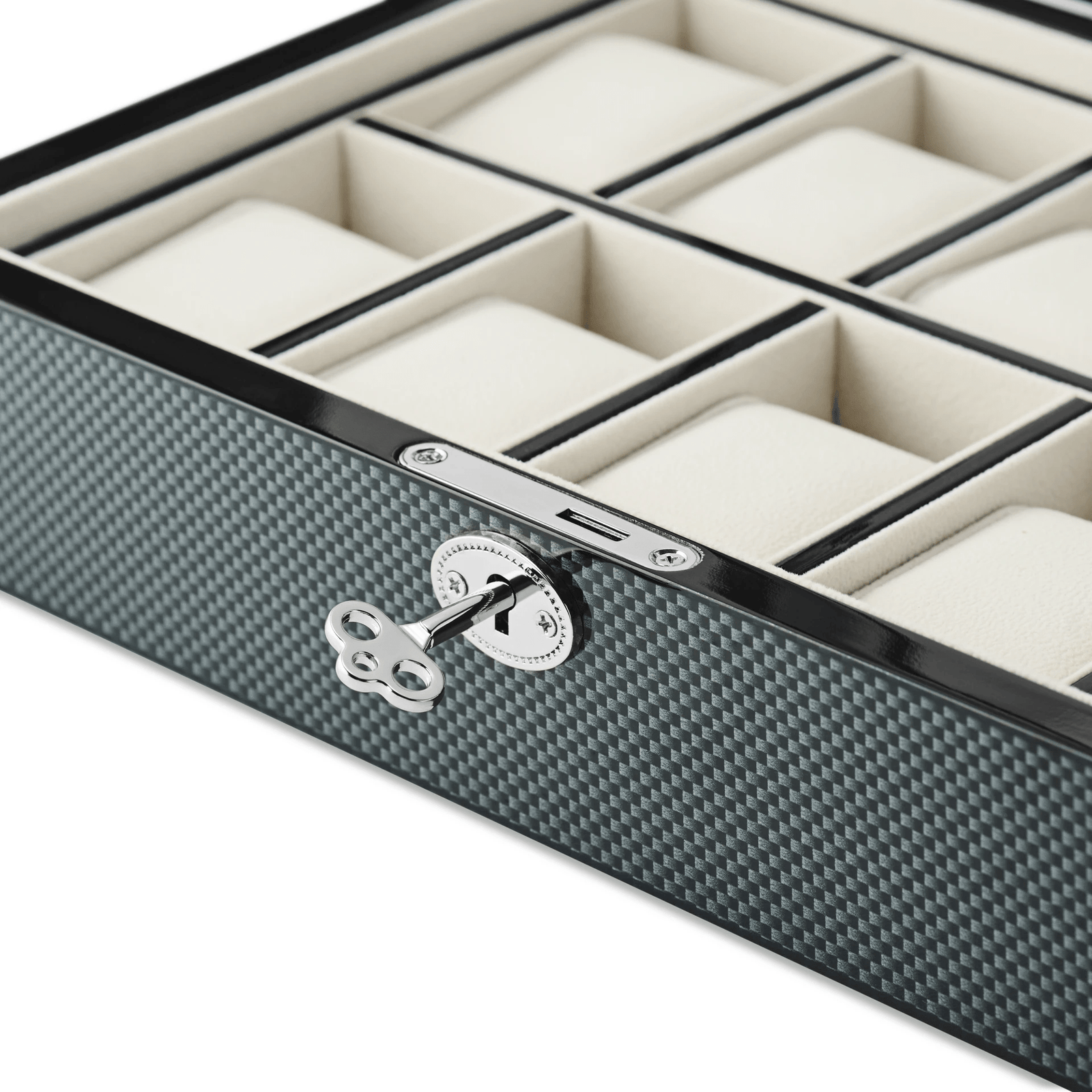 Kennett 10 - Slot Wooden Watch Box – Carbon Fibre Finish Kennett Great Britain