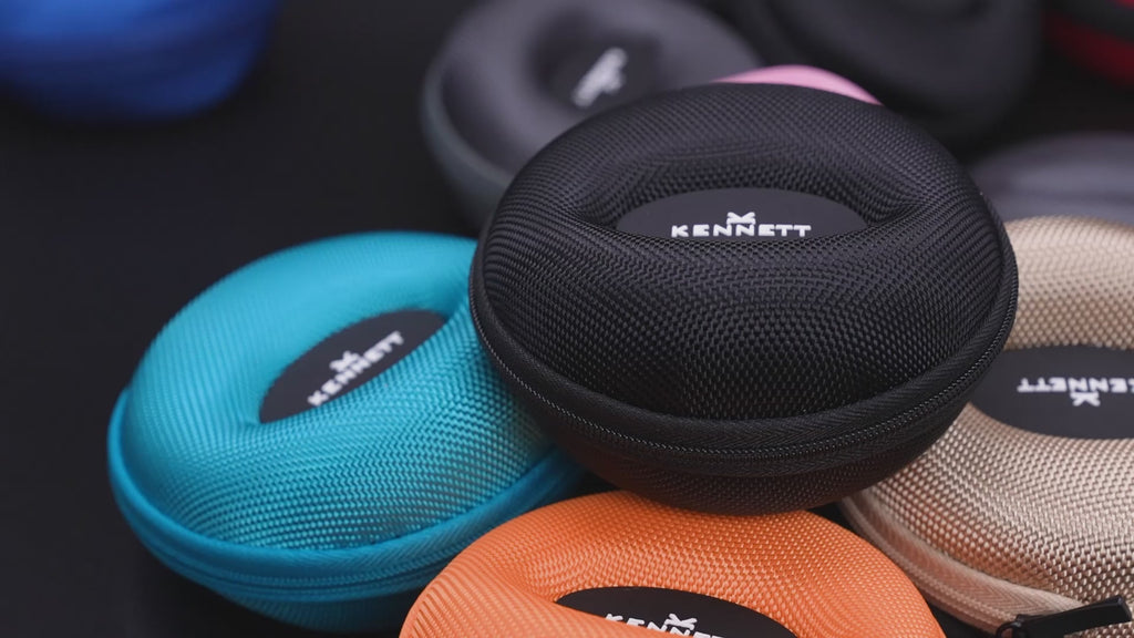 Video showcasing Kennett watch travel cases in multiple colours including black, blue, orange, pink and tan, close-up rotating display