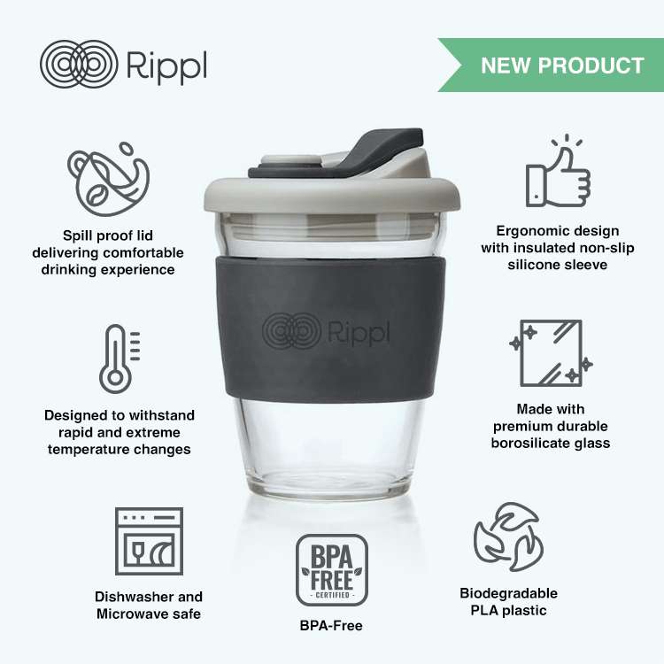 Rippl Coffee Cup | 12oz 340ML | Grey or Green Kennett Great Britain